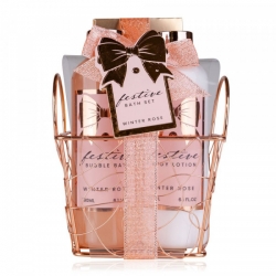 Zestaw kąpielowy FESTIVE w koszyku drucianym RÓŻA