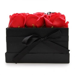 Kwiaty Mydlane Box - 9 Czerwonych Róż - Kwadratowy